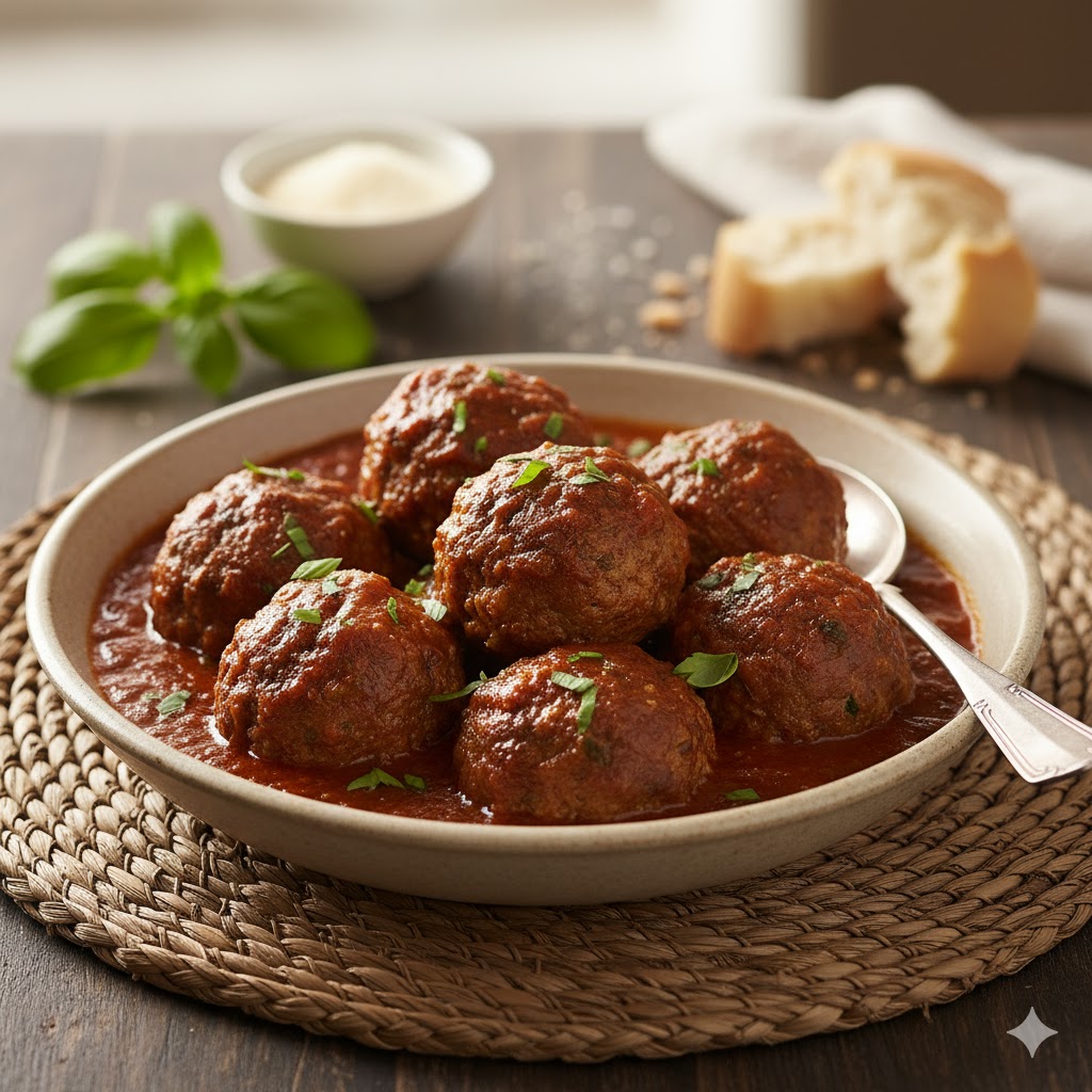 Albóndigas en salsa servidas