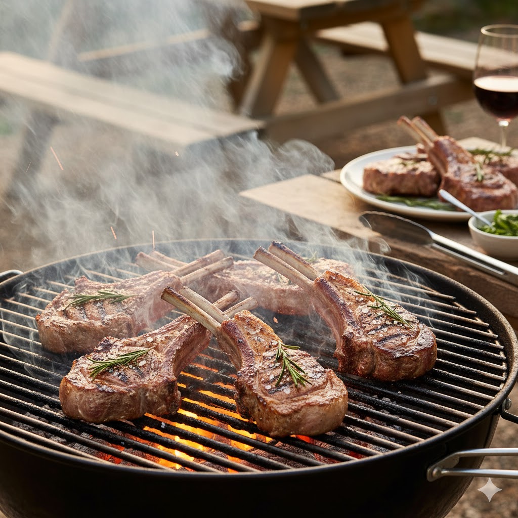 Chuletillas de cordero a la barbacoa servidas