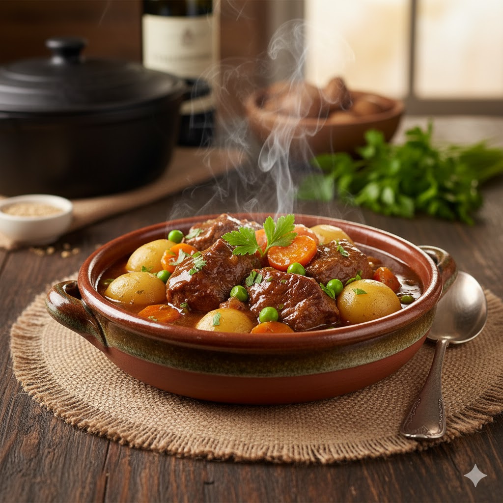 Estofado de ternera clásico servido
