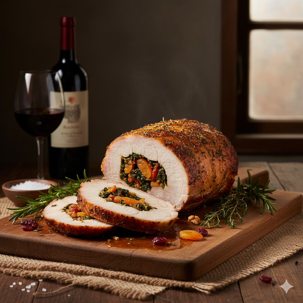 Lomo de cerdo relleno servido