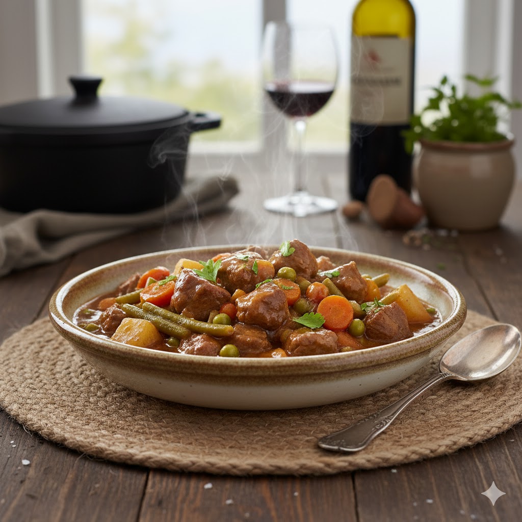 Ternera a la jardinera servida