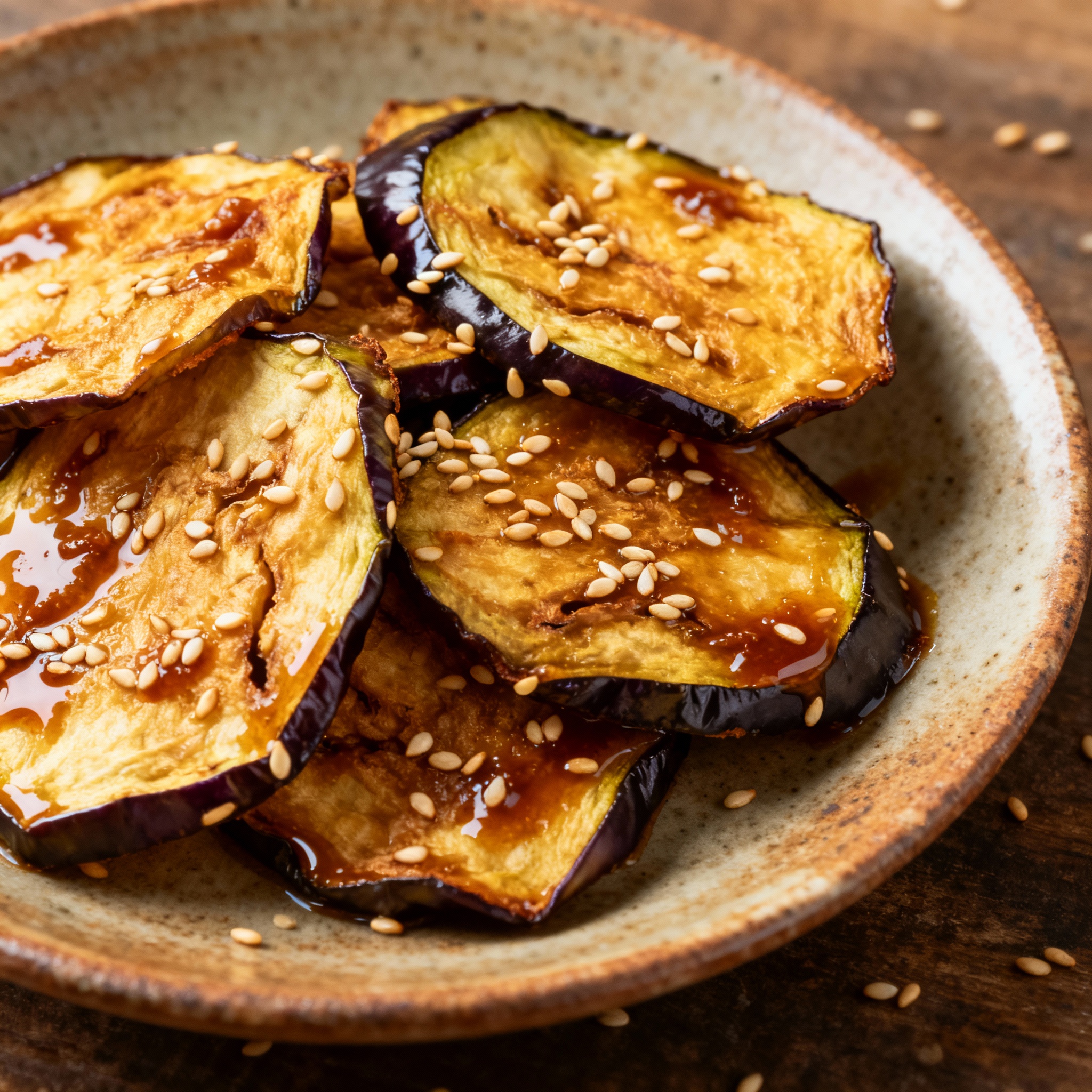 Chips de berenjena al miso y sésamo
