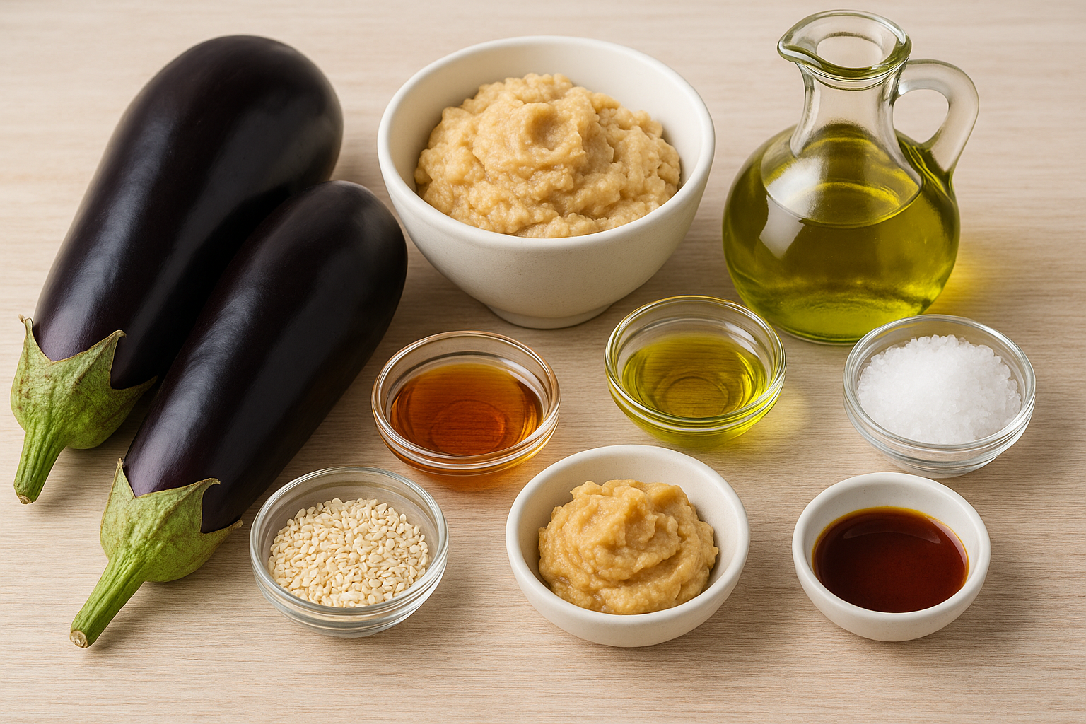 Ingredientes chips de berenjena al miso y sésamo