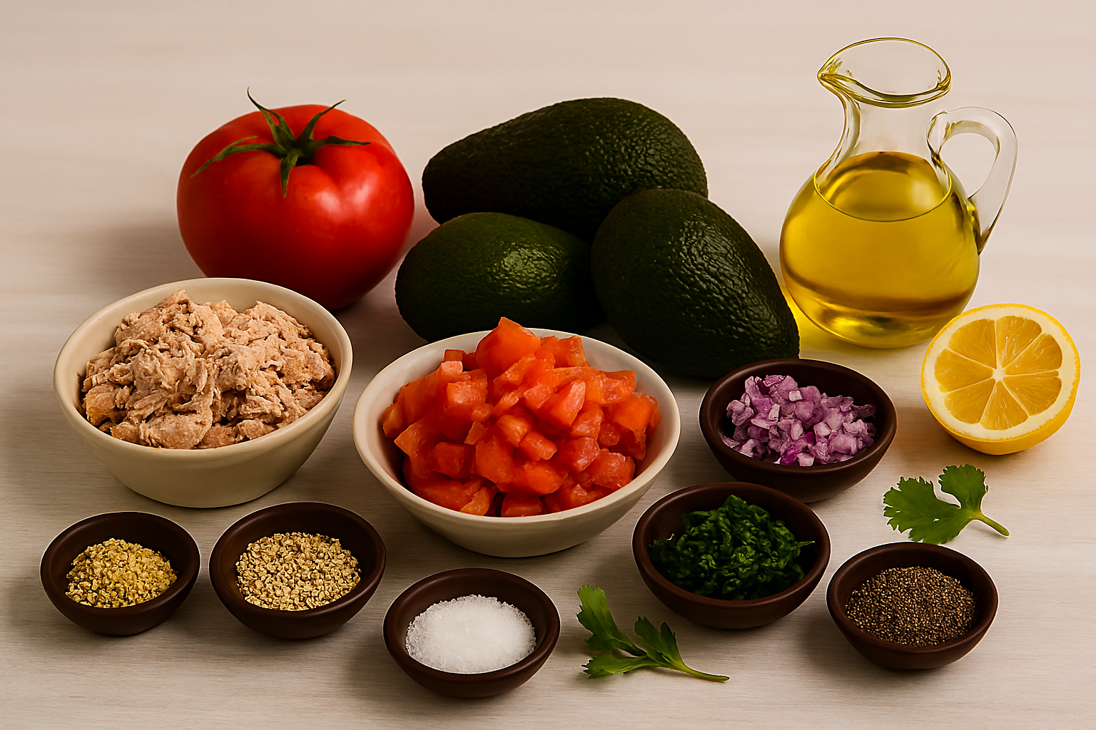 Ingredientes timbal de atún y aguacate