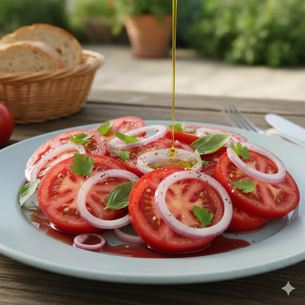 Ensalada de tomate, cebolla y atún