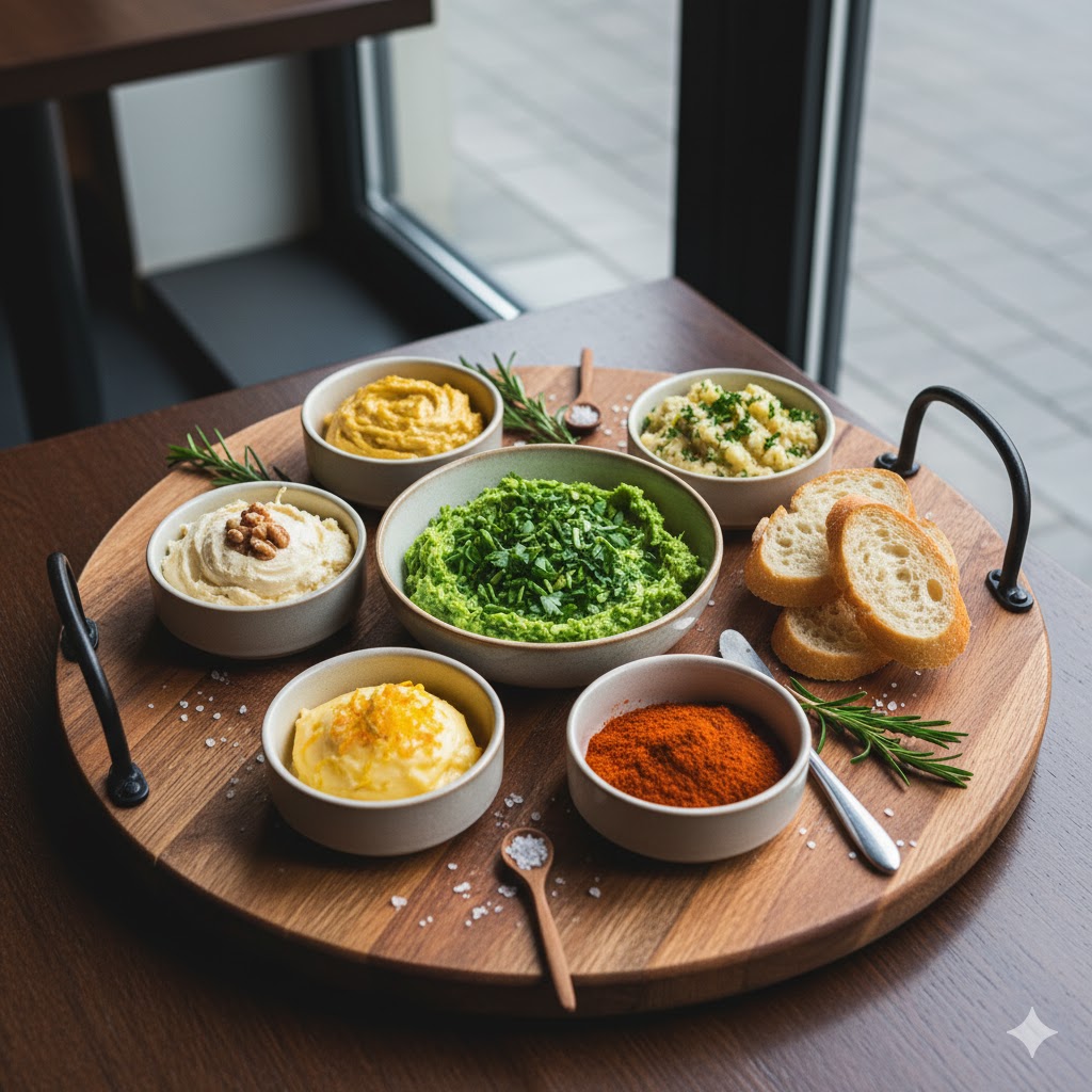 Plato con mantequillas compuestas presentadas