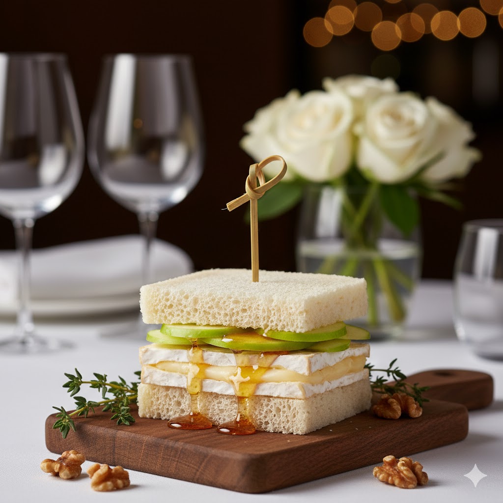 Mini sándwich de brie con manzana y miel
