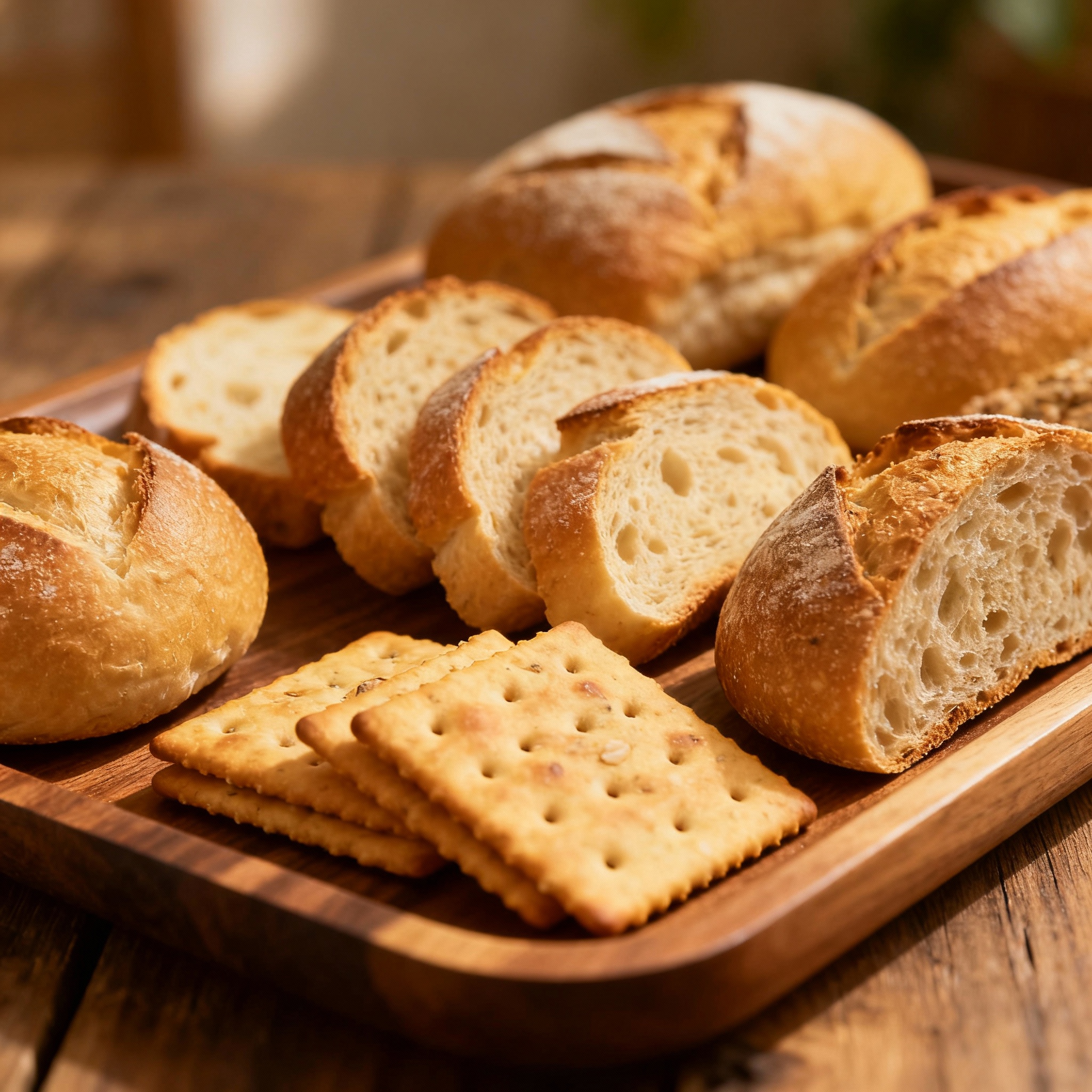 Tabla con panes y crackers variados