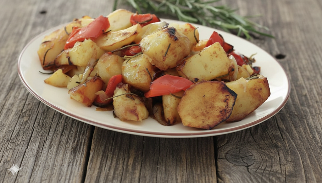 Patatas a lo pobre presentadas en plato tradicional
