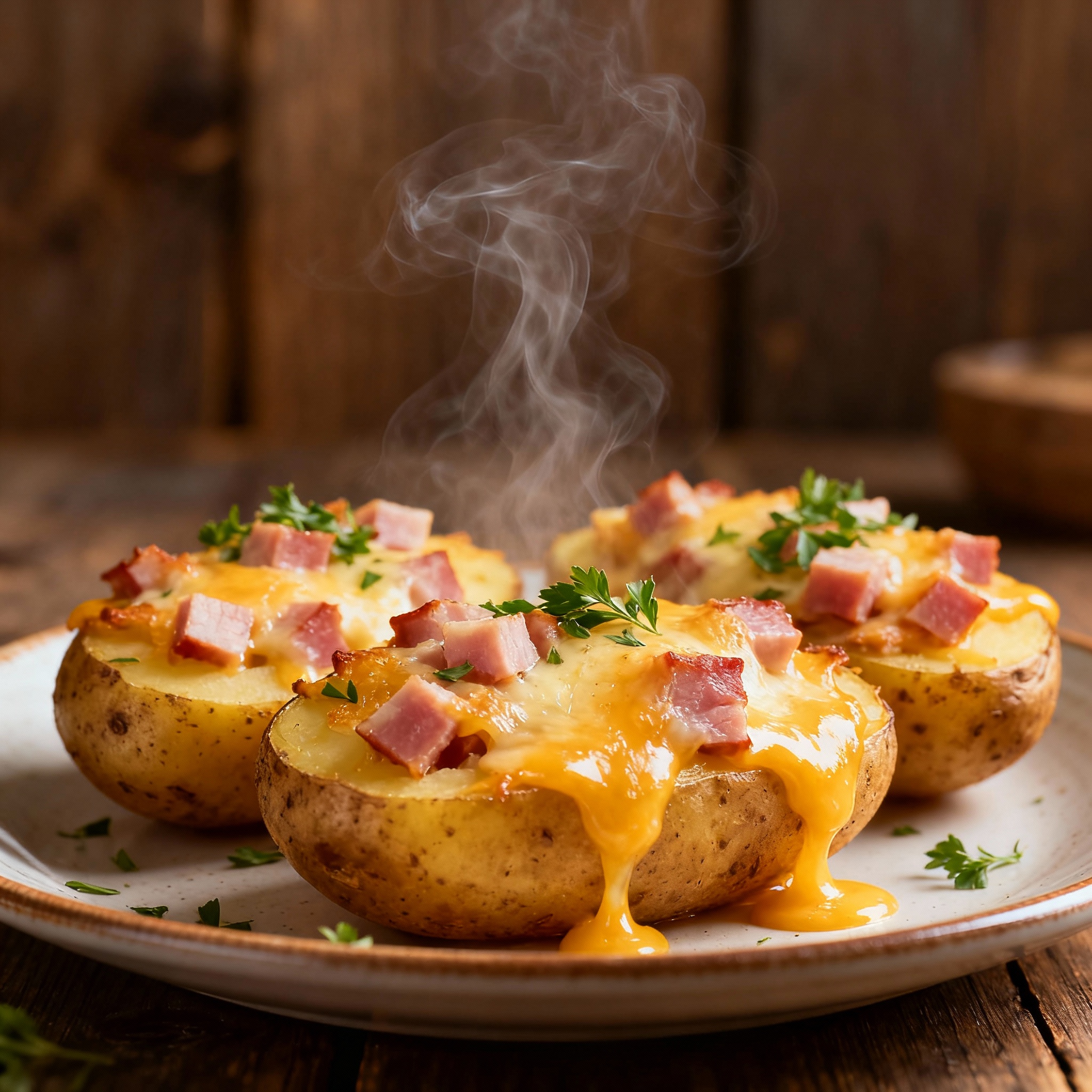 Patatas rellenas al horno servidas