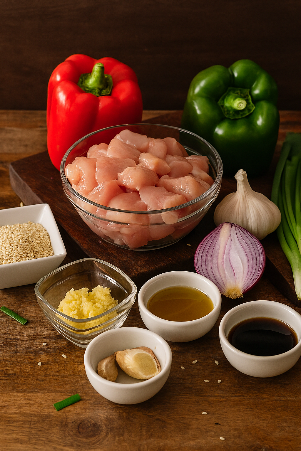 Ingredientes para brochetas de pollo teriyaki