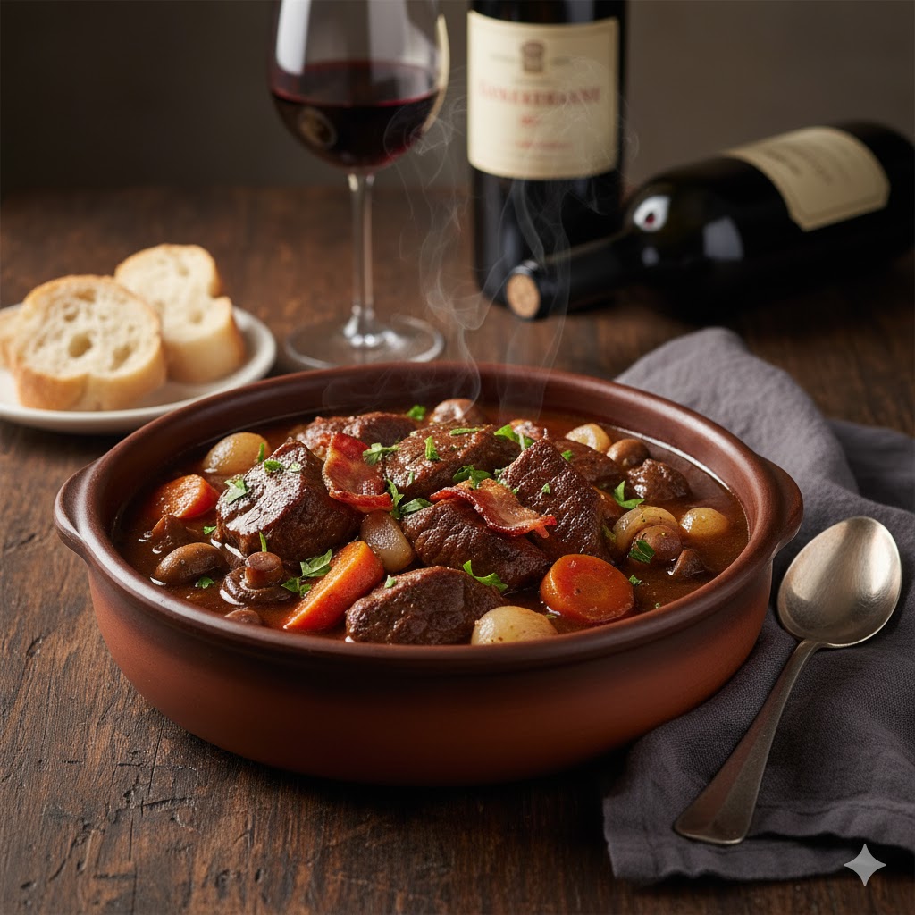 Boeuf Bourguignon servido