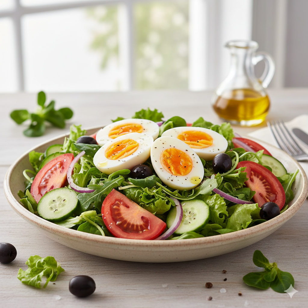 Ensalada con huevo duro emplatada