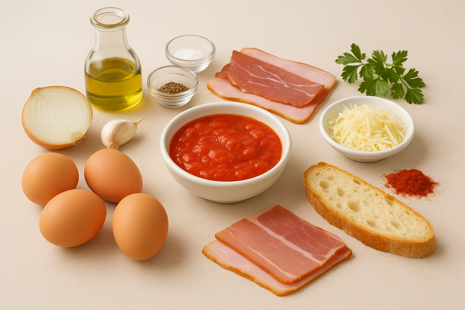 Ingredientes: huevos, tomate, jamón y pan