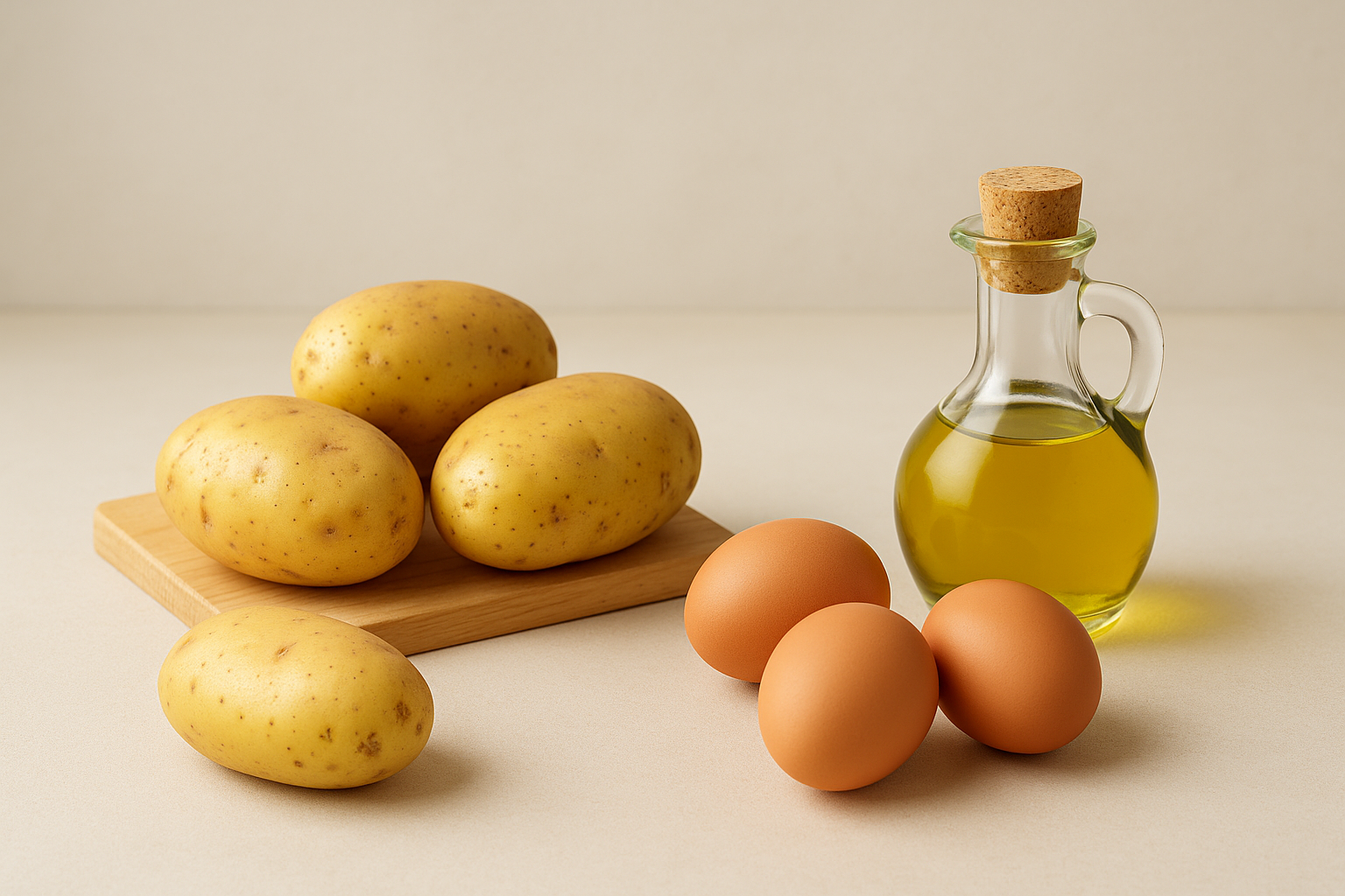 Ingredientes: huevos, patatas, cebolla y aceite de oliva
