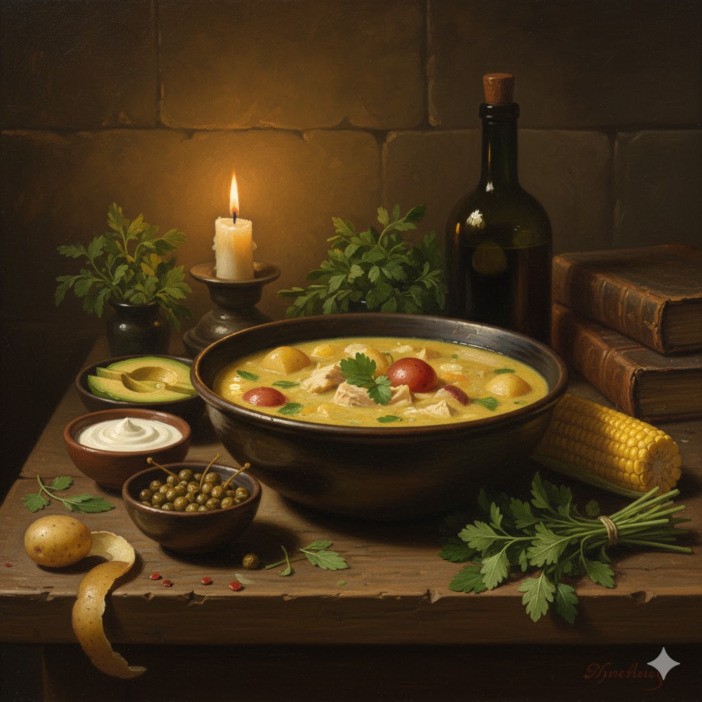 Ajiaco colombiano servido