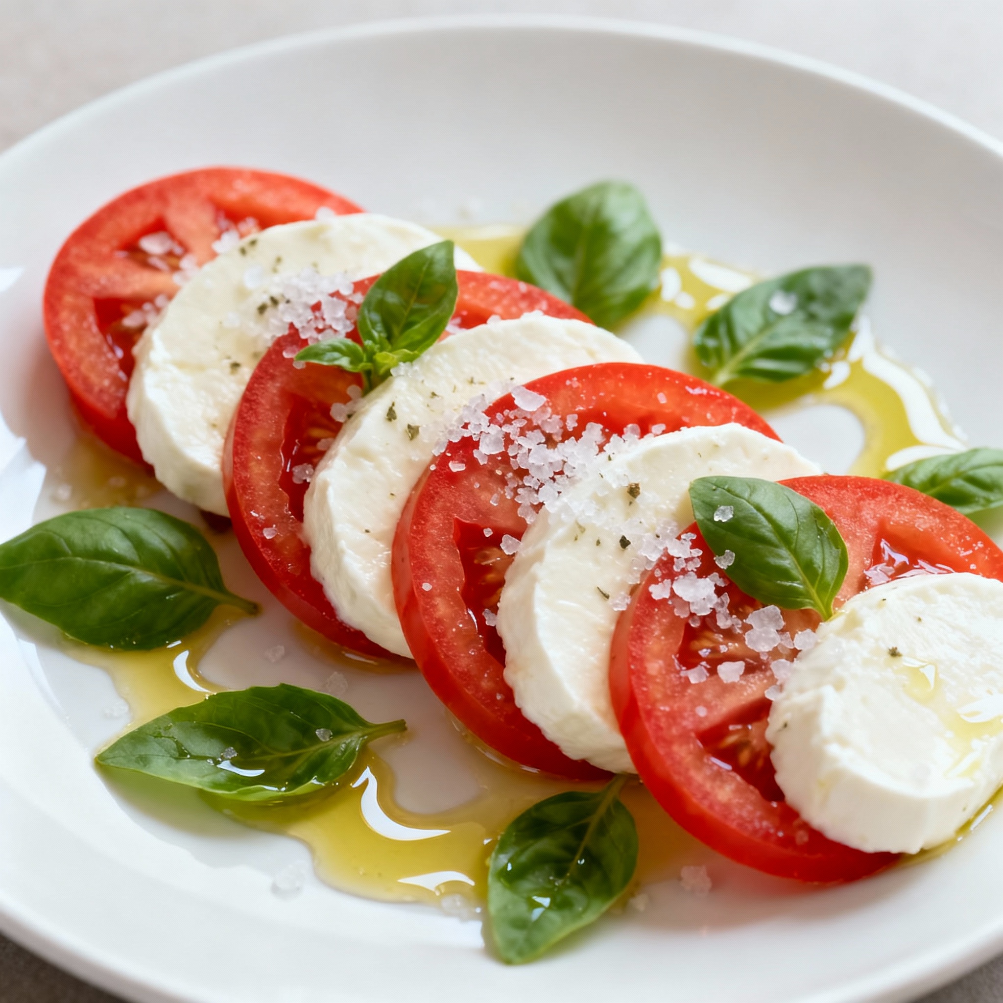Ensalada Caprese con tomate, mozzarella y albahaca