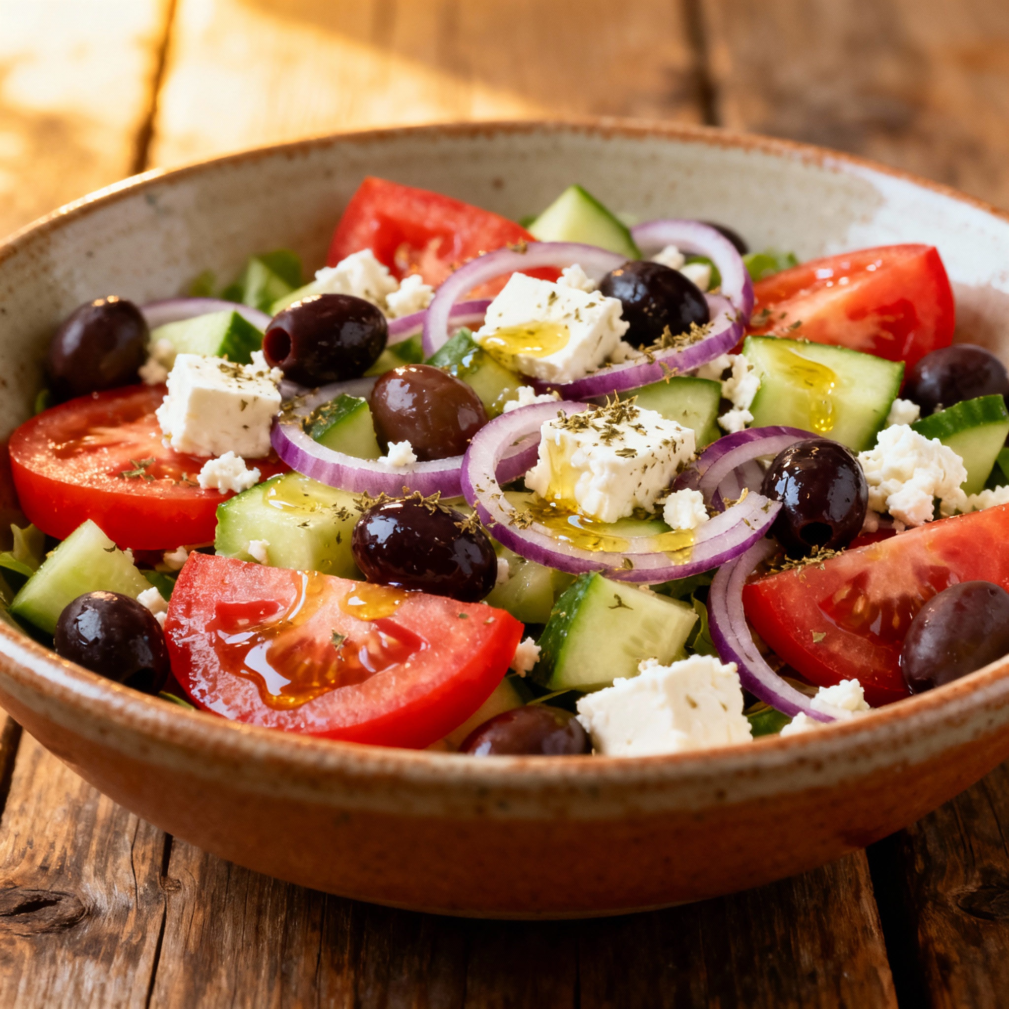 Ensalada Griega tradicional con ingredientes frescos