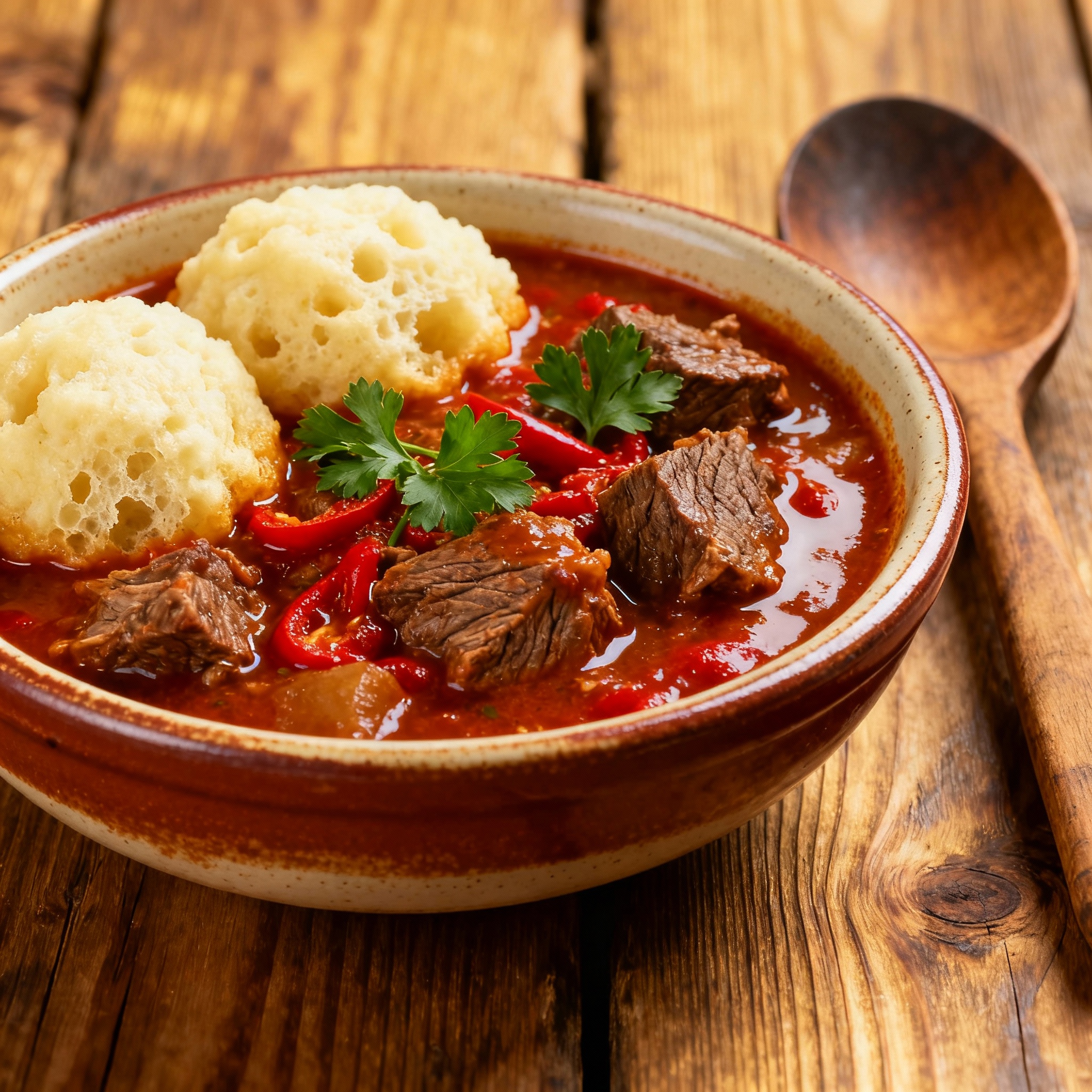 Goulash checo tradicional servido con knedlíky