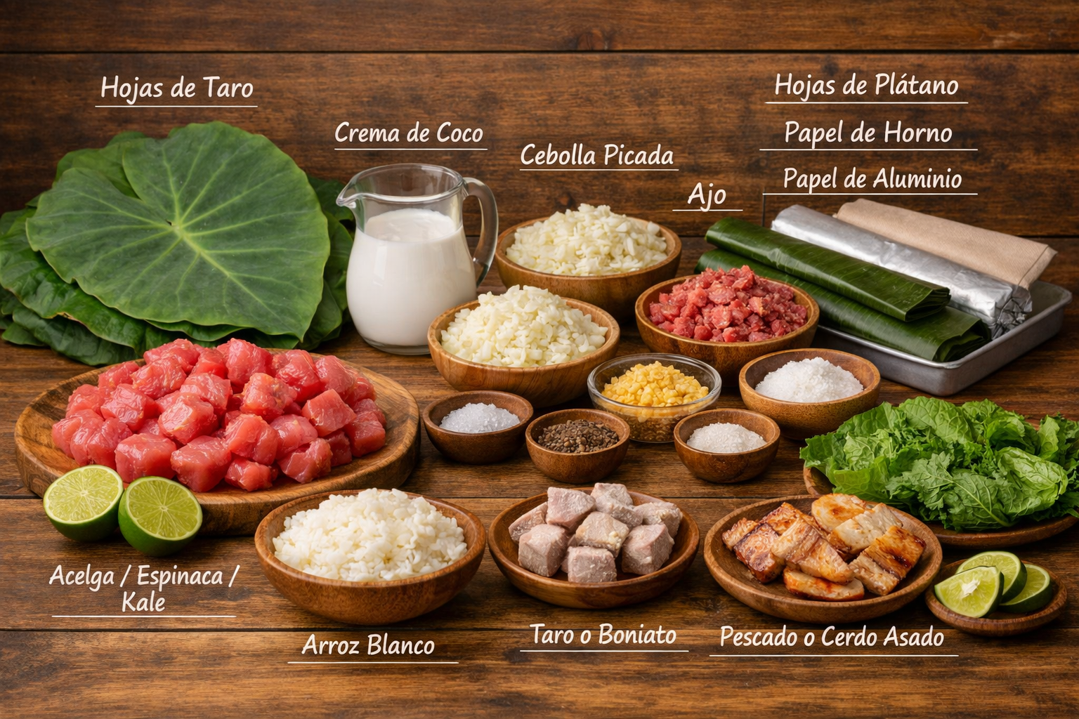 Ingredientes para preparar palusami samoano