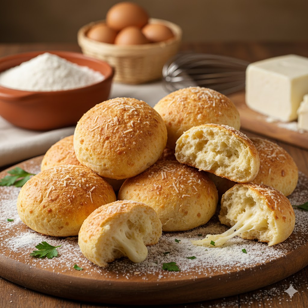 [translate:Pão de queijo brasileño servido]