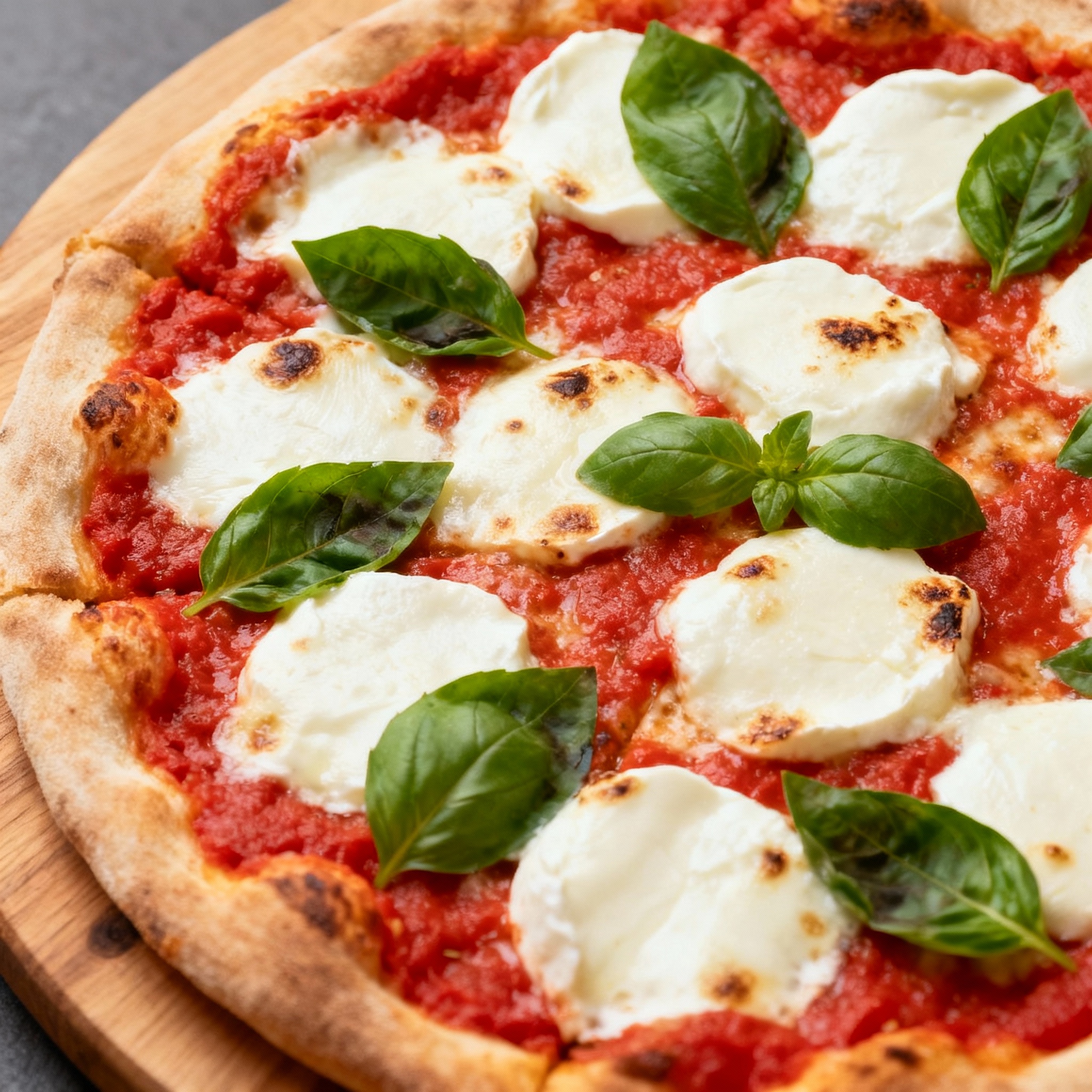 Pizza margarita clásica con mozzarella y albahaca fresca