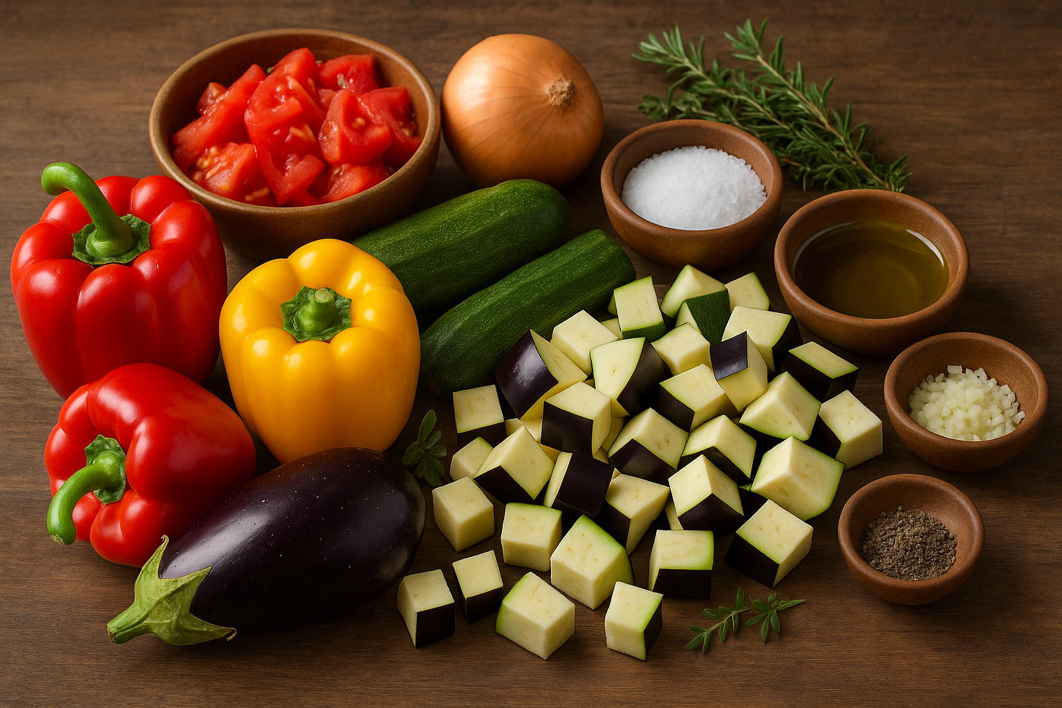 Ingredientes frescos para ratatouille