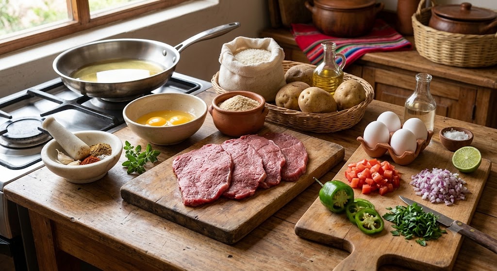 Ingredientes para preparar silpancho boliviano