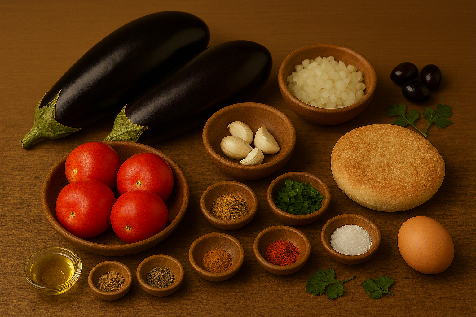 Ingredientes para preparar zaalouk marroquí