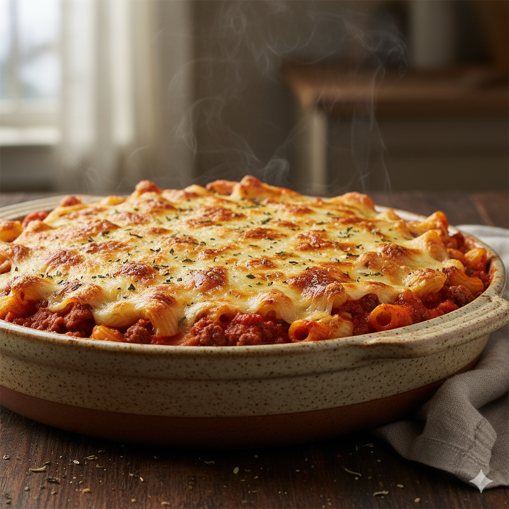 Fuente de macarrones al horno gratinados