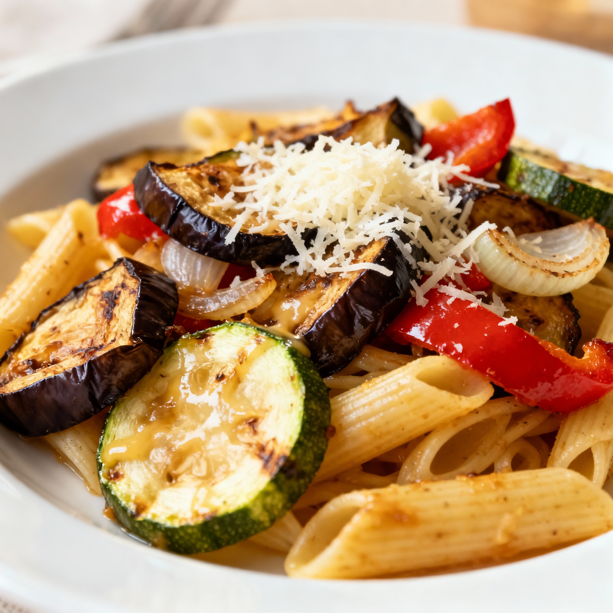 Pasta con verduras asadas