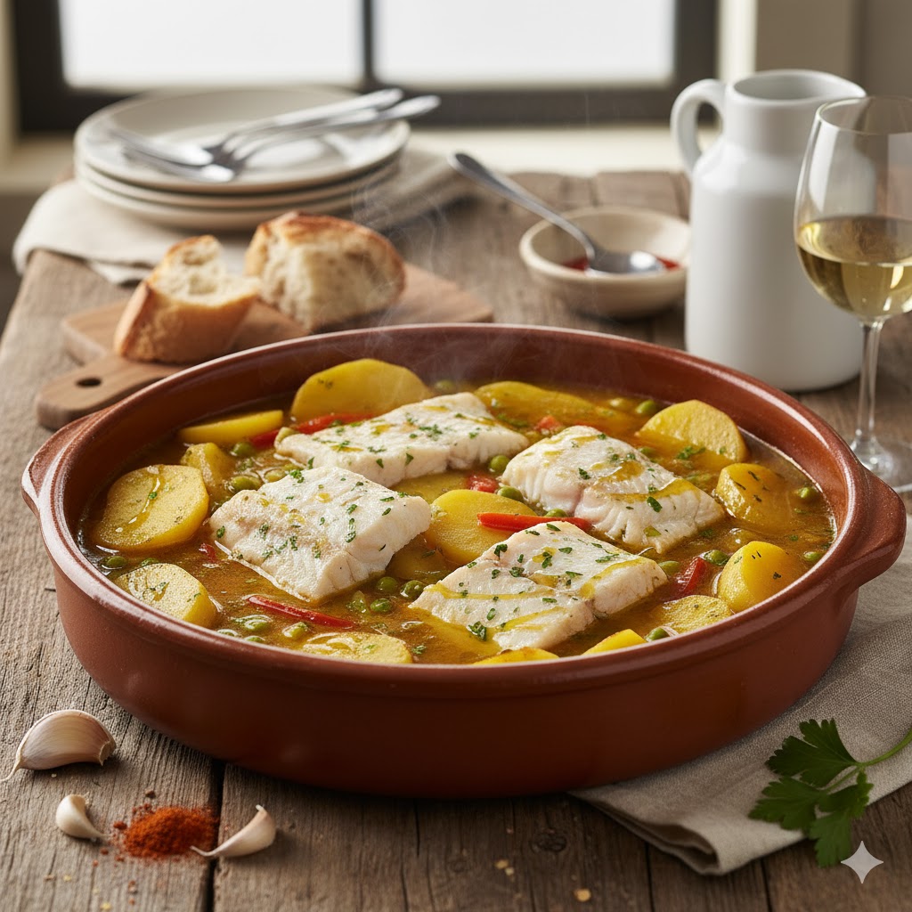 Cazuela de Merluza con Patatas servida
