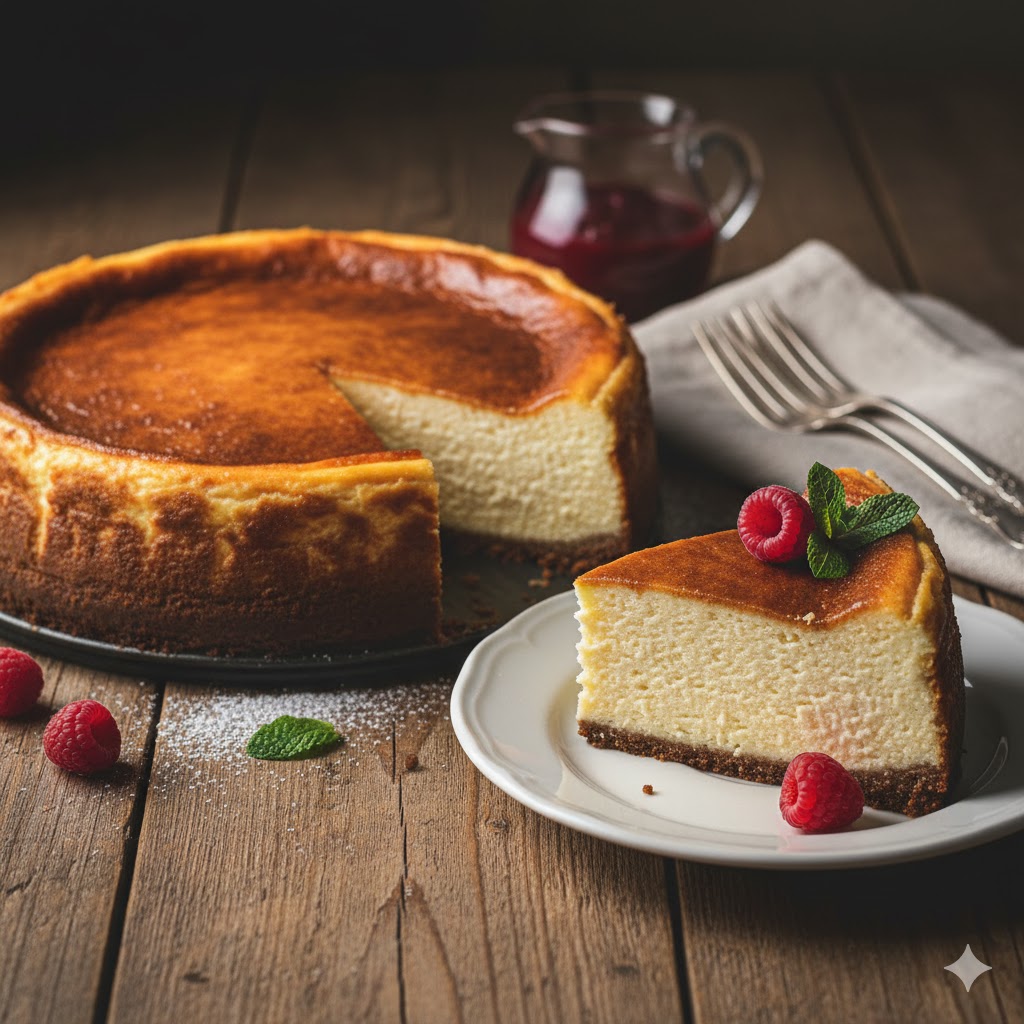 [translate:Pastel de queso casero servido]