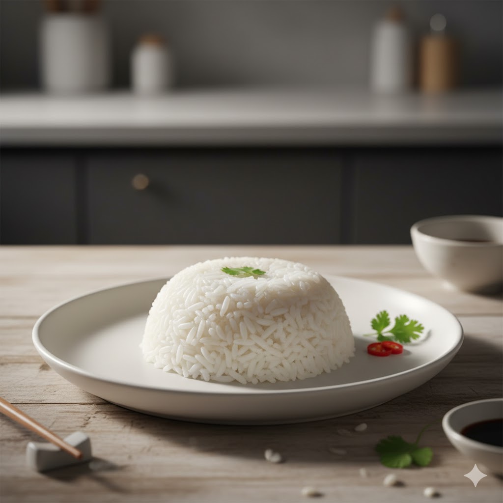 Arroz blanco cocido emplatado