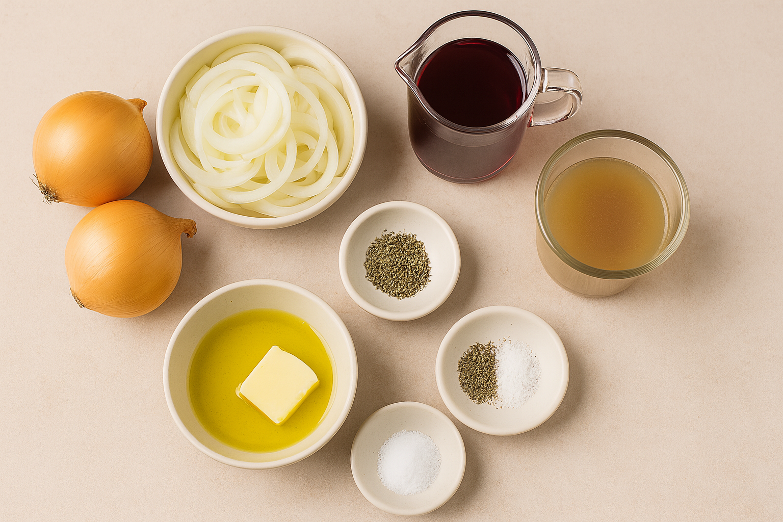 Ingredientes salsa de cebolla y vino