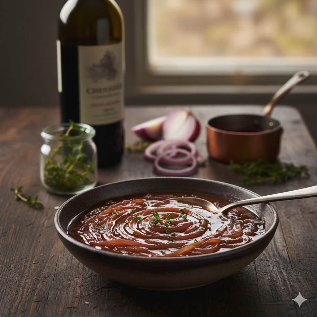 Salsa de cebolla y vino lista