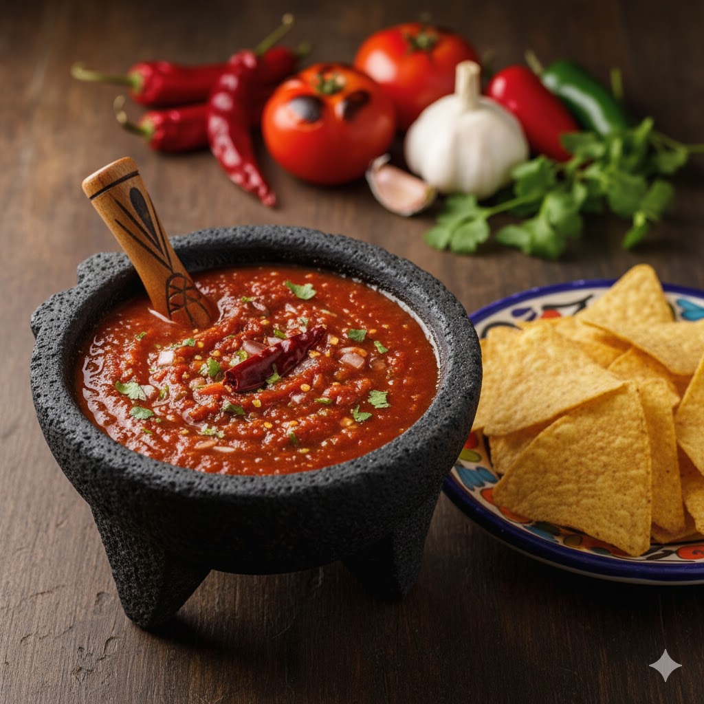 Salsa roja mexicana servida
