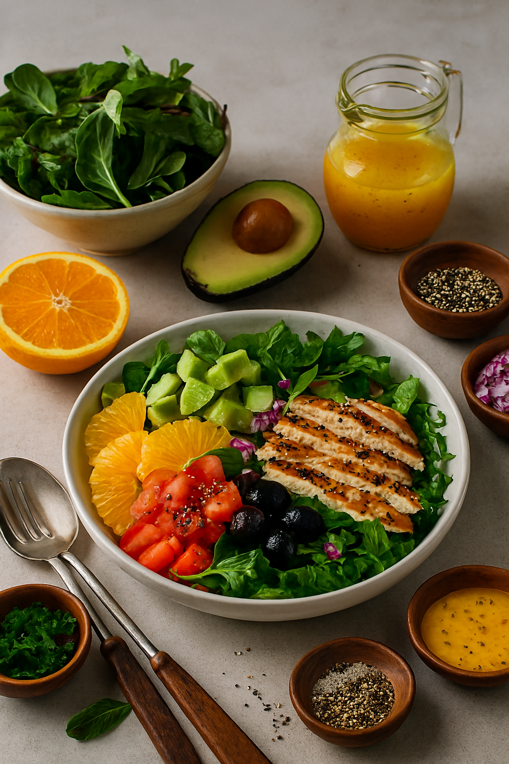 Ingredientes para ensalada de pollo cítrica