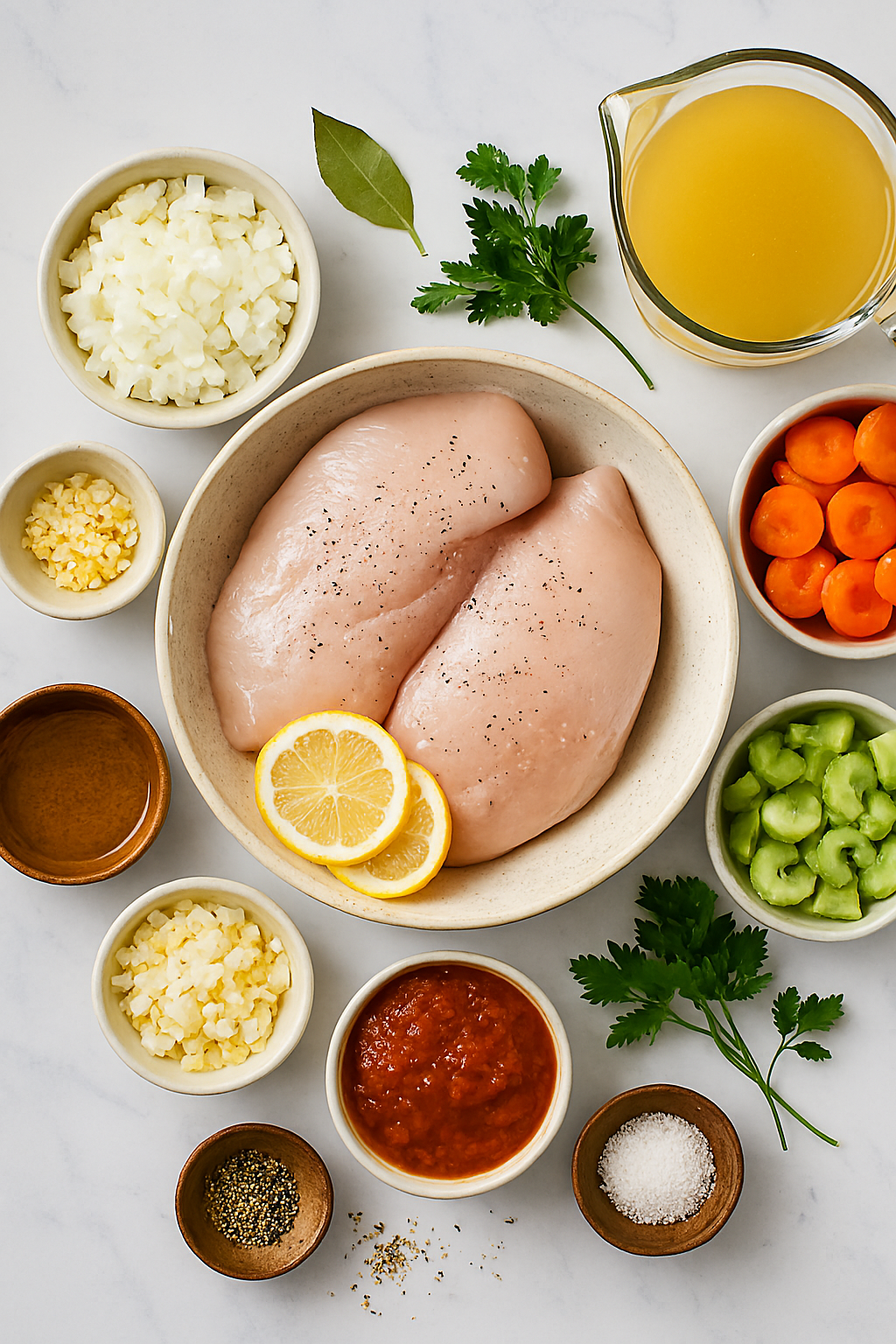 Ingredientes para sopa de pollo ligera