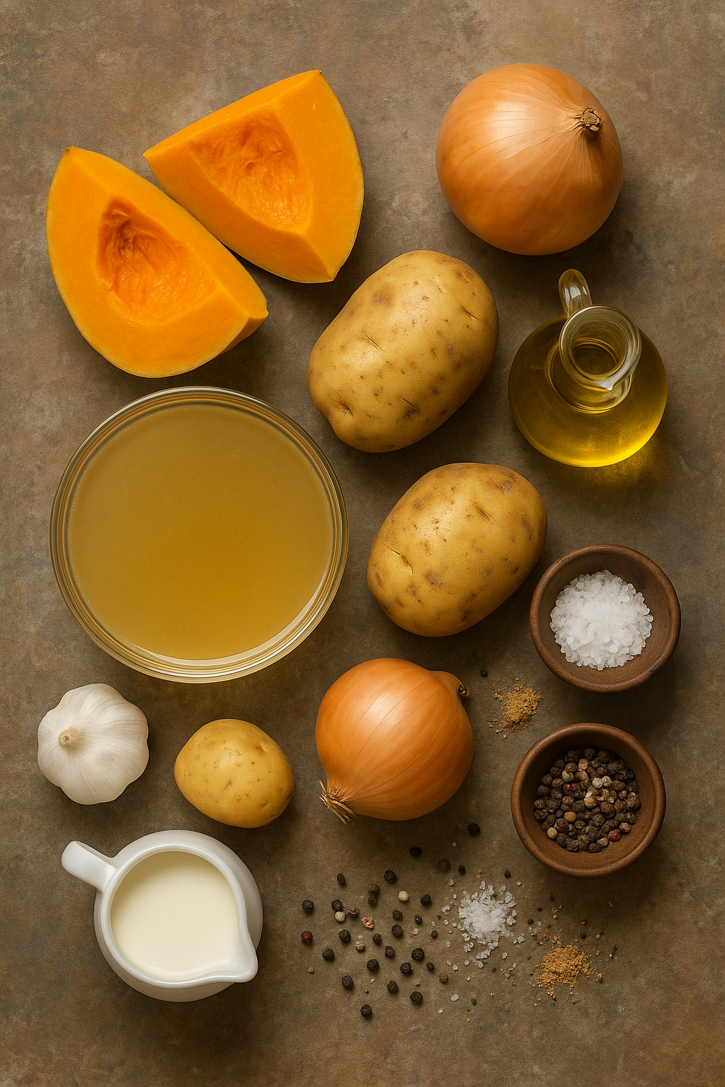 Ingredientes crema de calabaza: calabaza, cebolla, patata y caldo