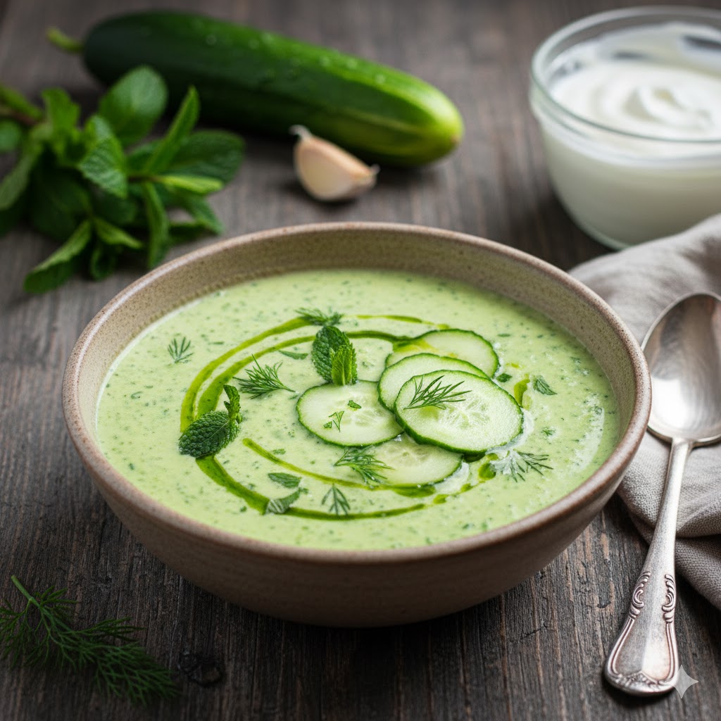 Crema Fría de Pepino y Yogur servida