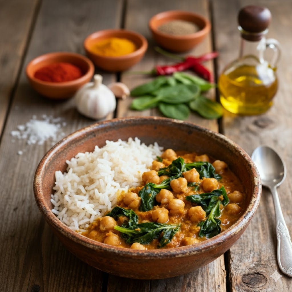 Curry de Garbanzos y Espinacas servido