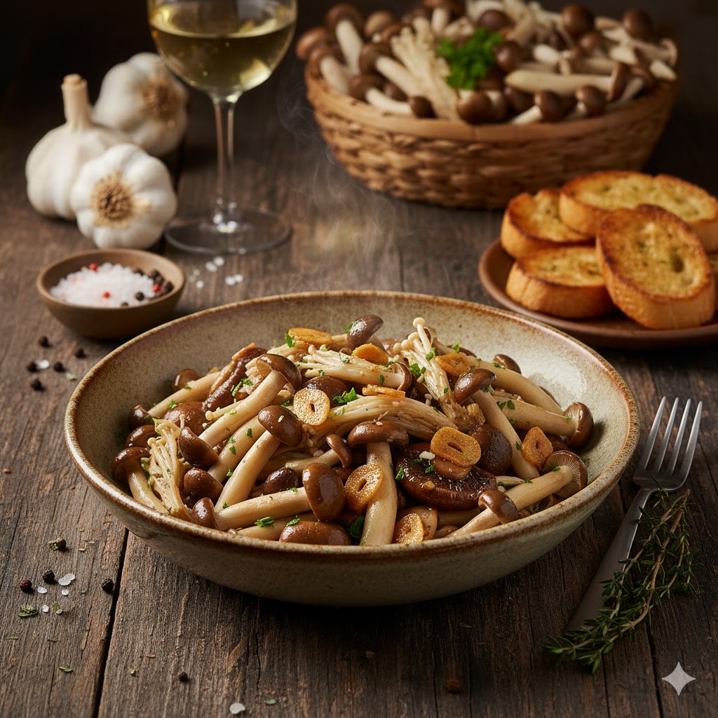 Setas Salteadas al Ajillo servidas