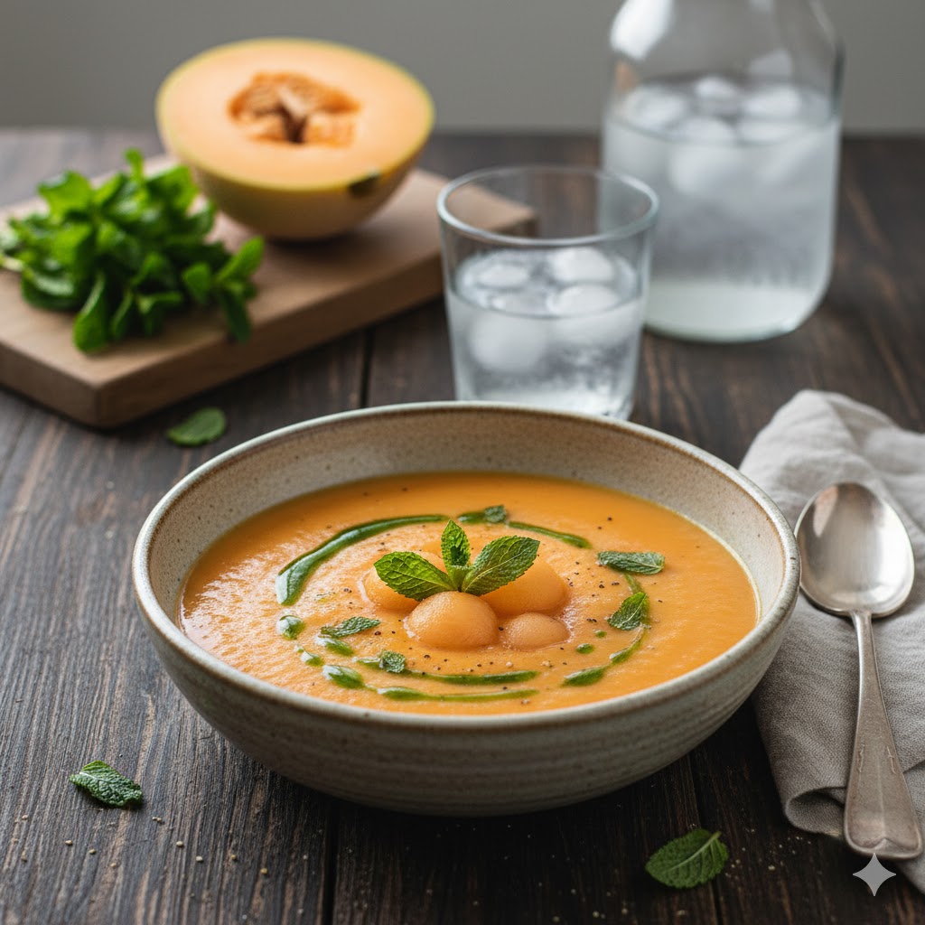 Sopa Fría de Melón y Menta servida