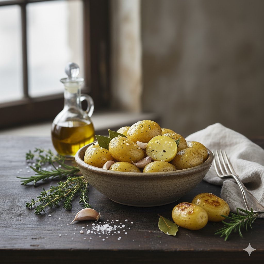 Patatas confitadas servidas
