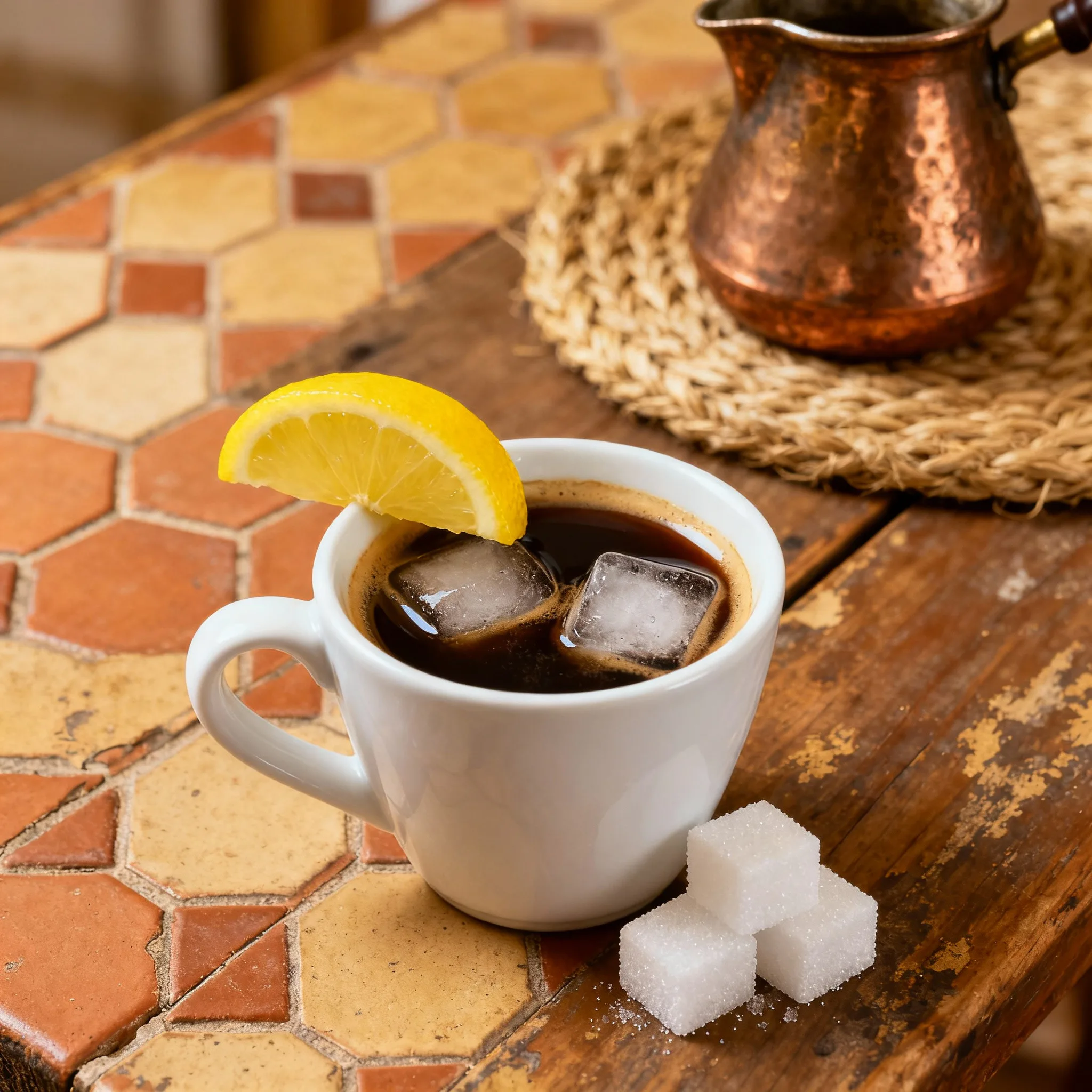 Espresso, hielo y limón para preparar café del tiempo