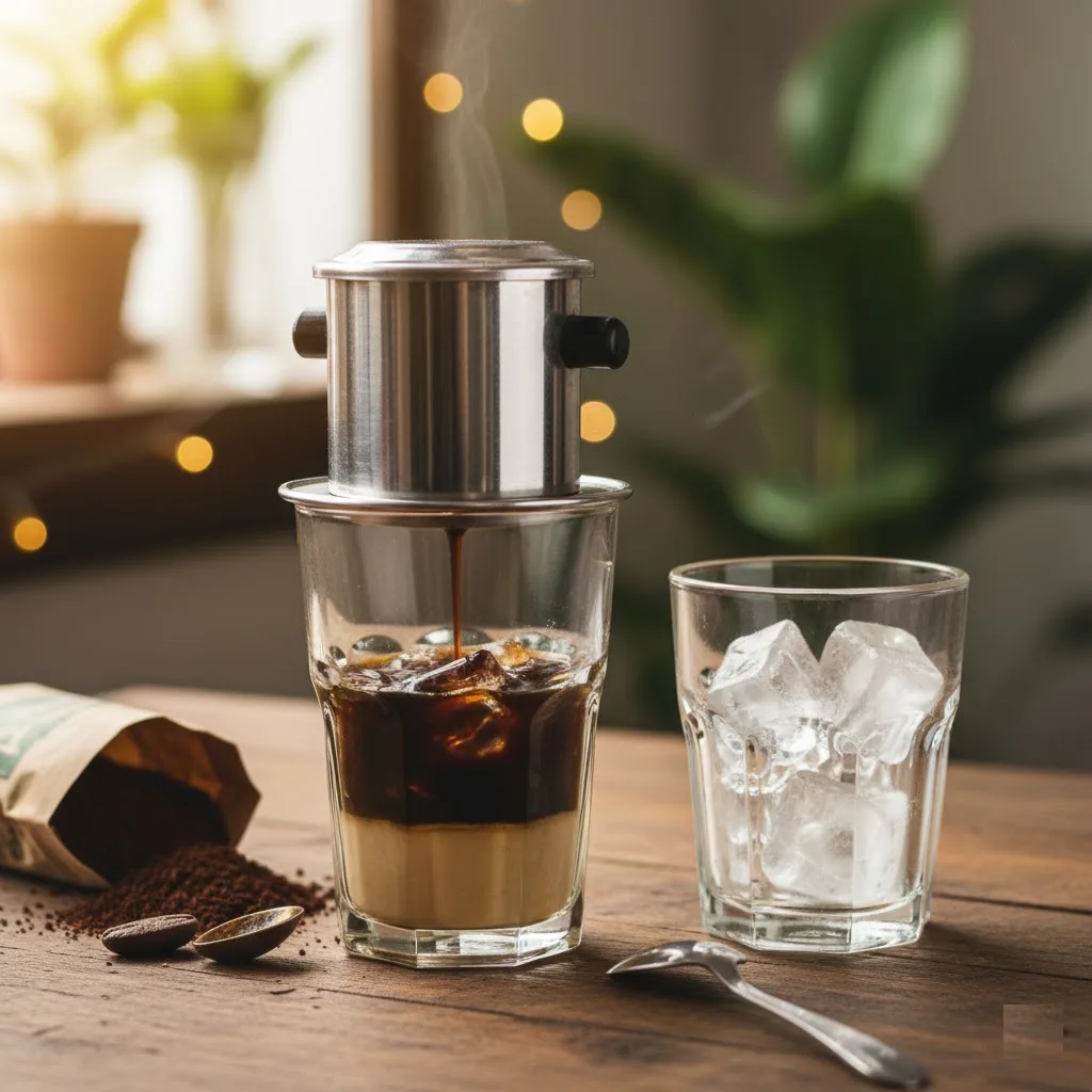 Café vietnamita terminado con leche condensada y servido con hielo