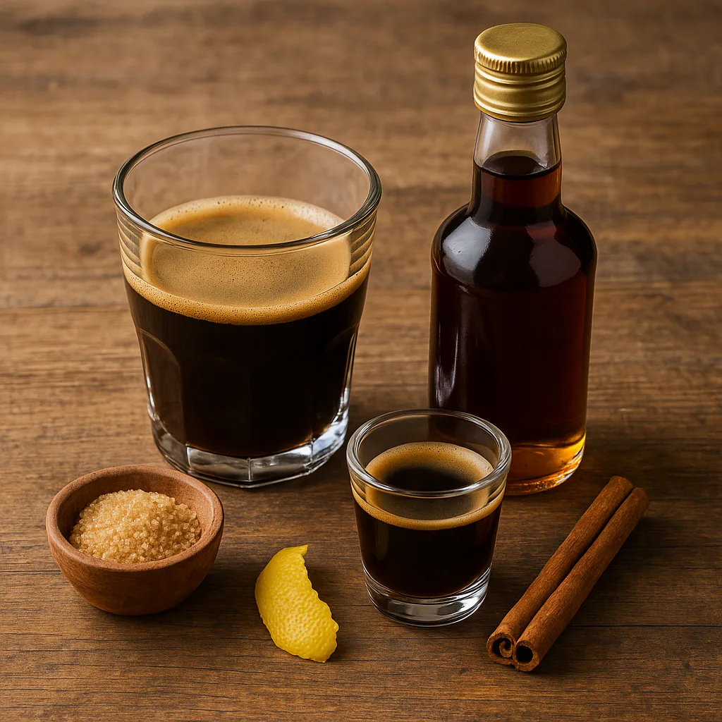 Café espresso, ron, azúcar, canela y piel de limón para cremaet