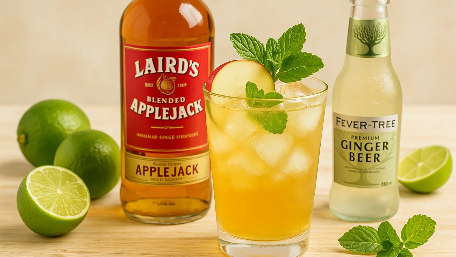 Applejack Mule con brandy de manzana, lima, ginger beer y hielo