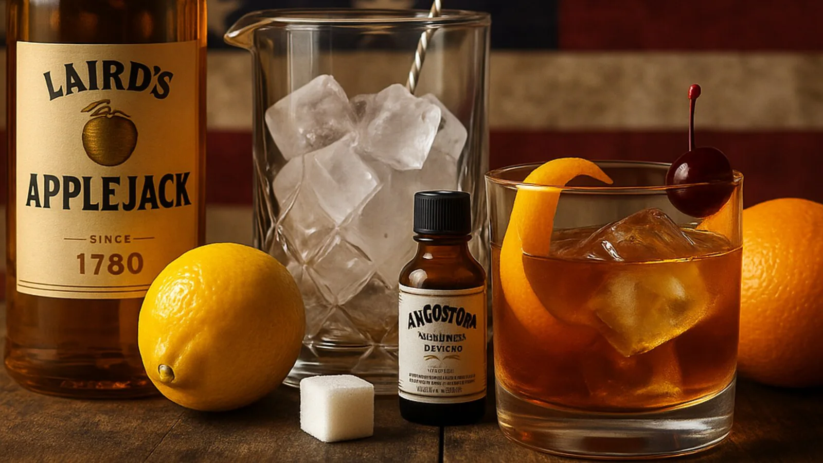 Applejack Old Fashioned con brandy de manzana, bitters y naranja